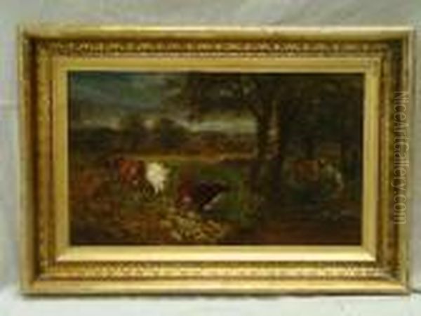 Cows By A Water
Hole Oil Painting by James McDougal Hart