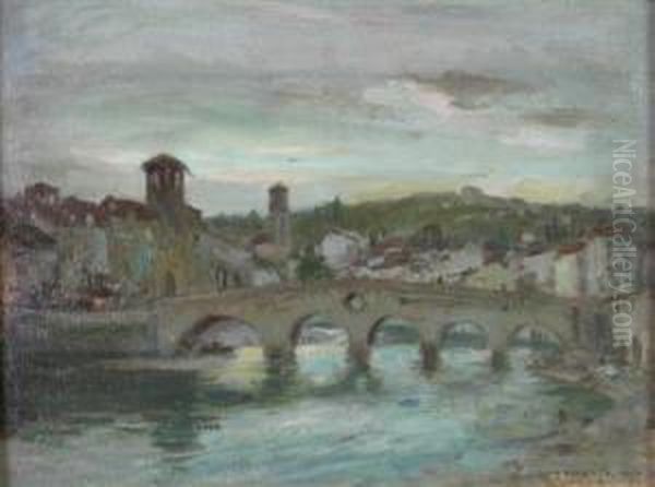 An Italian Townscape With A Bridge Oil Painting by William Stewart MacGeorge