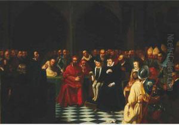 John Knox Addressing The 
Children Of Henry Xviii (edward Vi, Queen Mary And Queen Elizabeth, The 
Duke Of Somerset, Cranmer And Many Other Celebrities, 1551) Oil Painting by Daniel Maclise