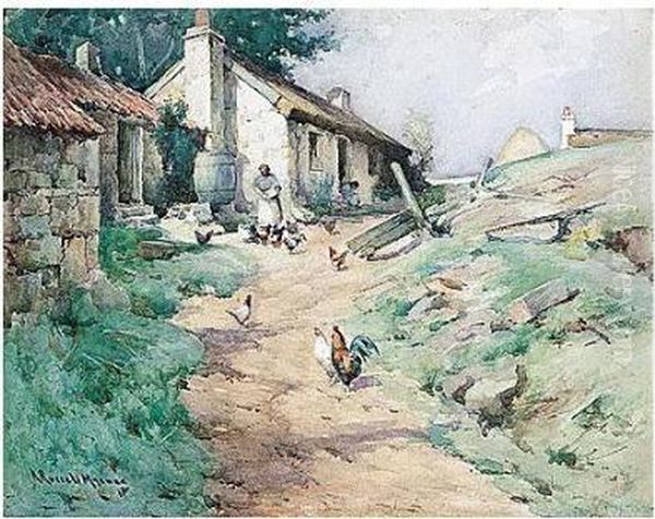 Feeding The Chickens Oil Painting by Robert Russell Macnee