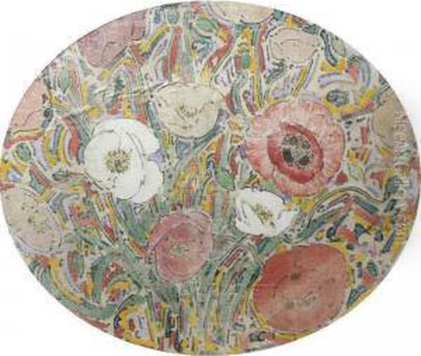 Portrait Of Mrs. Macrae, Cos Cob And Flowers In A Garden Two Works Oil Painting by Elmer Livingston Macrae