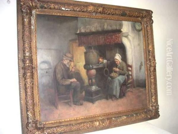 Au Coin Du Feu Oil Painting by Jacques, Jakob Madiol