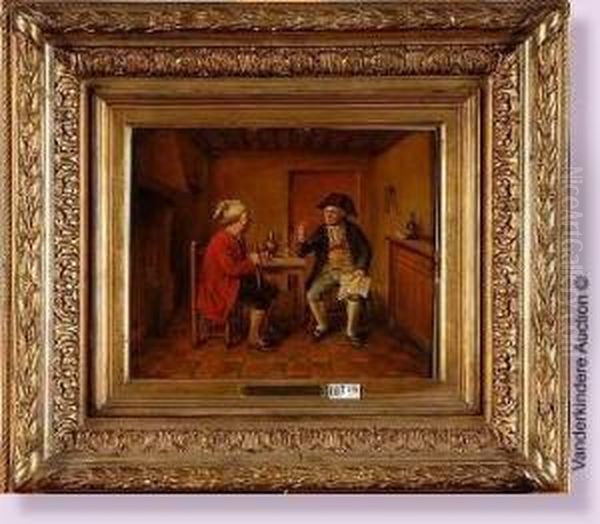 Deux Hommes En Conversation A L'auberge Oil Painting by Jean-Baptiste Madou