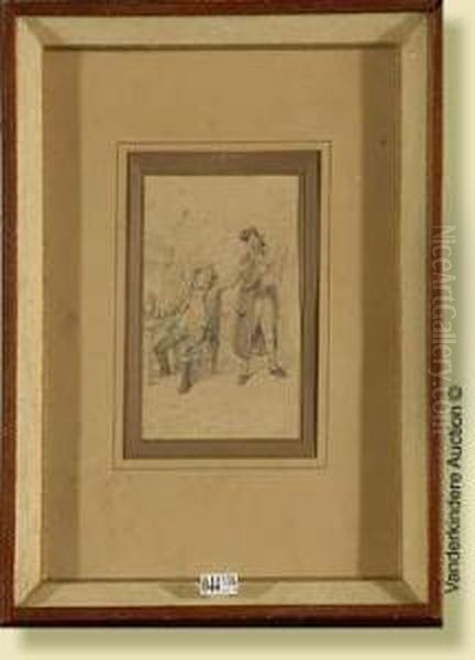 Interieur D'auberge Anime, Mine 
De Plomb Sur Papier.monogramme En Bas A Droite M.d. Pour Jean-baptiste 
Madou. Ecolebelge. Dim.: 18x12 Cm Oil Painting by Jean-Baptiste Madou