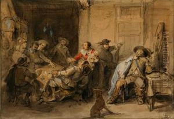 A Tavern Brawl Oil Painting by Jean-Baptiste Madou