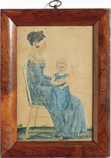 Portrait Of A Dark-haired Young 
Woman Seated In A Paint-decorated Bamboo-turned Side Chair With A Child 
In Her Lap Oil Painting by Jacob Maentel