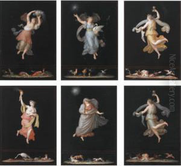 A Group Of Six Allegorical Female Figures:
 Five Hours Of The Night;
 One Hour Of The Day Oil Painting by Michaelangelo Maestri