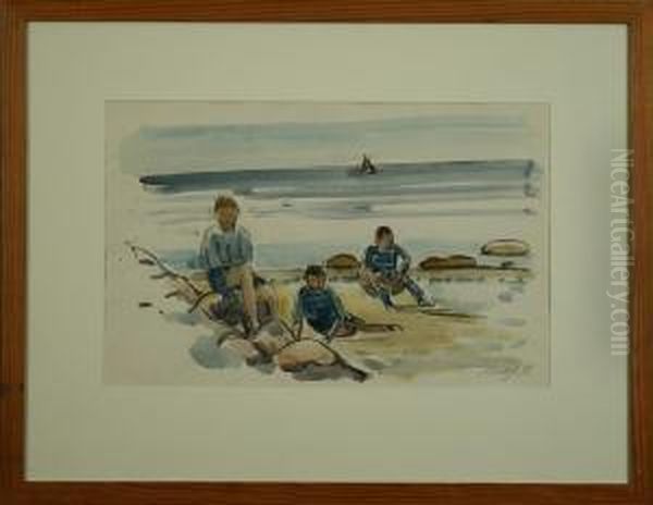 Kinder Am Strand Oil Painting by Emil Maetzel