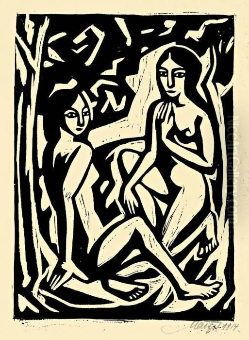 Zwei Madchenakte Oil Painting by Emil Maetzel