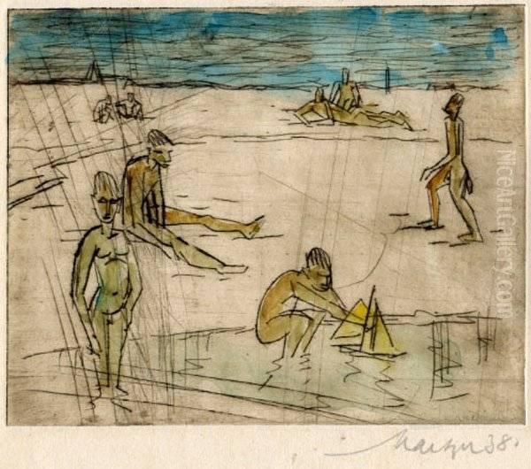 Spielende Kinder Am Strand Oil Painting by Emil Maetzel