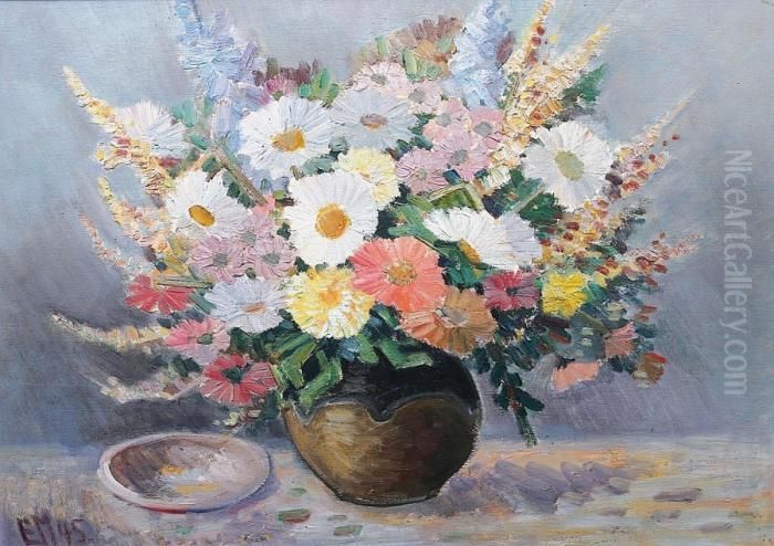 A Flower Still Life Oil Painting by Emil Maetzel