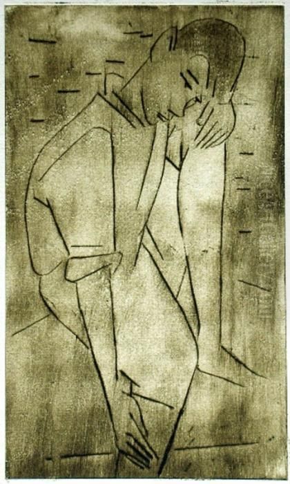 Knabe Sich Auf Das Knie Stutzend 1953 Oil Painting by Emil Maetzel