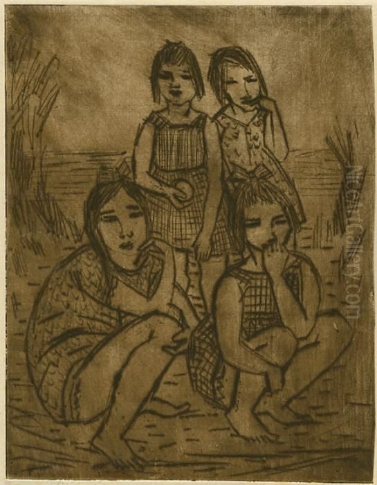 Vier Madchen Am Meer 1939 Oil Painting by Emil Maetzel