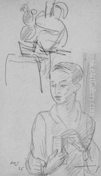 Skizze - Knabe Und Stilleben. 
Bleistiftzeichnung. 19 X 11,5 Cm. 1925. Monogrammiert Und Datiert. Oil Painting by Dorothea Maetzel-Johannsen