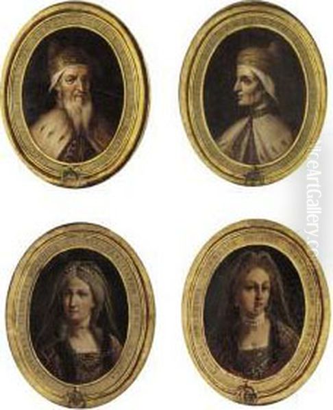 Portraits Of Doge Tommaso 
Mocenigo; Doge Nicola Da Ponte; Dogesse Clara Delphinia Cornelia; And 
Dogesse Laurentana Marcella Mocenica Oil Painting by Francesco Maggiotto