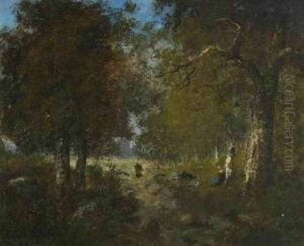 Reisigsammlerinnen Am
 Waldrand. Oil Painting by Camille Magnus