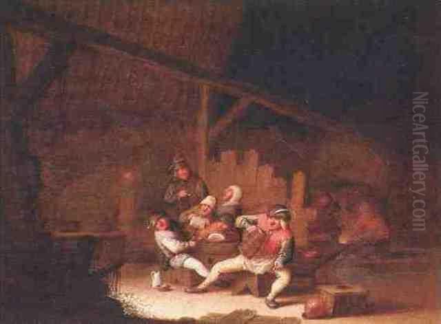 Peasants Carousing In A Barn Oil Painting by Cornelis Mahu