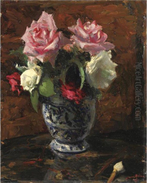 Vaso Di Rose Oil Painting by Gianni Maimeri