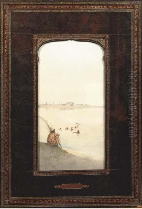 Children Swimming In The Nile Oil Painting by Raffaele Mainella