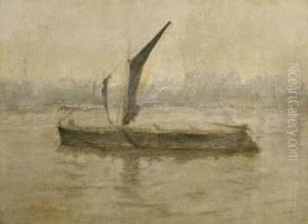 Barge On The Thames Oil Painting by Paul Fordyce Maitland