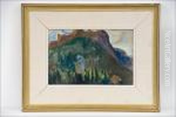 Vuorimaisema - Bergslandskap. Oil Painting by Otto Makila