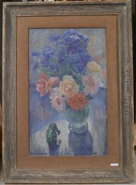 Blumenstilleben Mit Figurchen. Oil Painting by William Malherbe