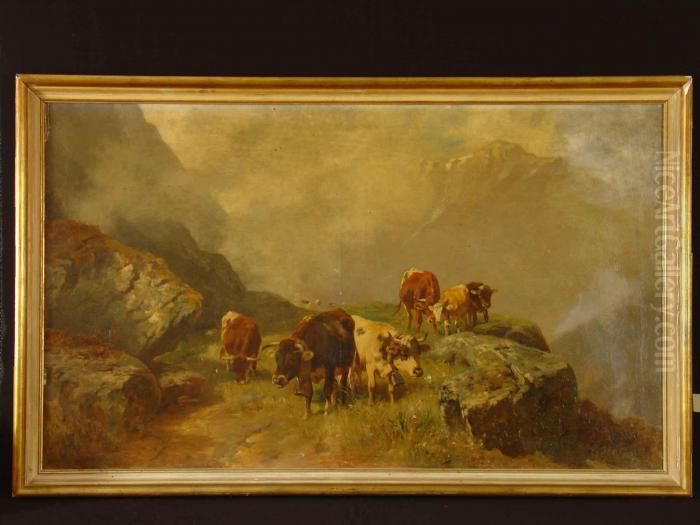 Kuhe Auf Der Hochalm Oil Painting by Christian Friedrich Mali