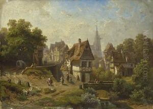 Partie In Einer Mittelalterlichen
 Stadt Mit Gotischer Kirche Oil Painting by Christian Friedrich Mali