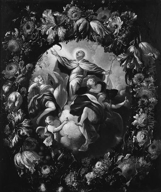 San Gennaro In Gloria Entro Una Ghirlanda Di Fiori Oil Painting by Nicola Malinconico