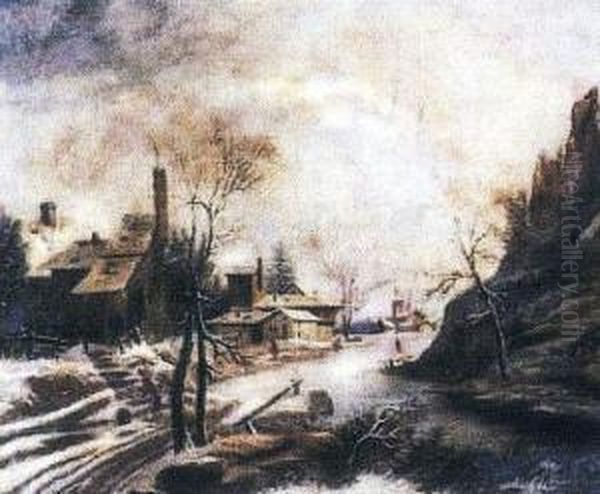 La Riviere Gelee Oil Painting by Louis-Claude Mallebranche