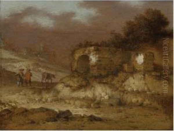Prorperty From A Private Collection
 

 
 
 

 
 A Landscape With Ruins And Figures Driving A Donkey Oil Painting by Jacobus Sibrandi Mancandan