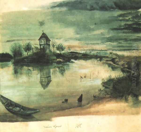 House on an Island in a Pond Oil Painting by Albrecht Durer