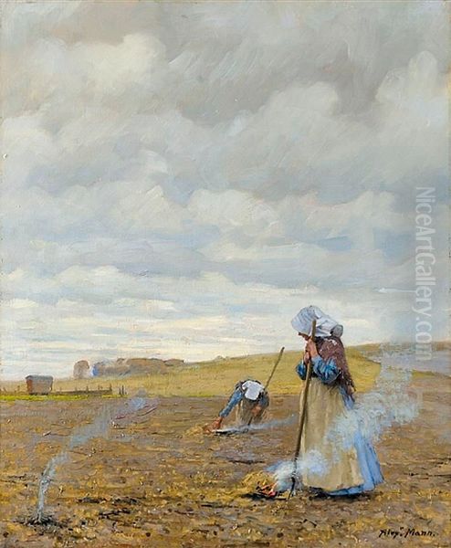 Burning Weeds Oil Painting by Alexander Mann