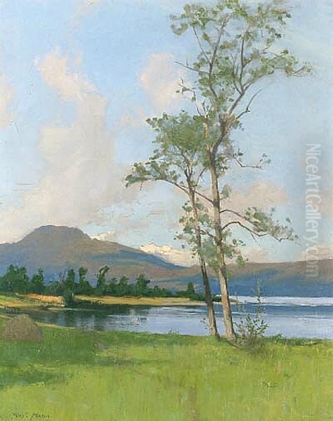 A Sunlit Loch Oil Painting by Alexander Mann
