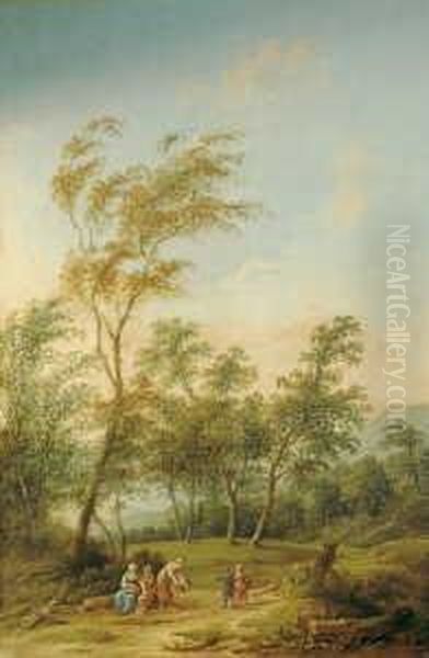 Landschaft Mit
 Figurenstaffage. Oil Painting by Bernhard Gottfried Manskirch