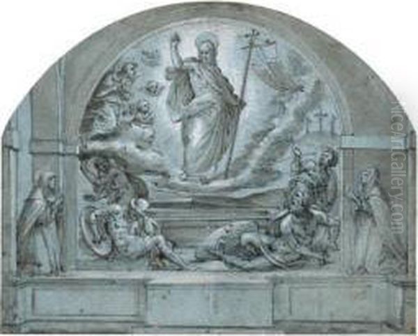 The Resurrection: Design For A 
Frescoed Altarpiece And Altarflanked With A Kneeling Monastic Female 
Saint And A Kneelingdonatrix Oil Painting by da San Friano Maso