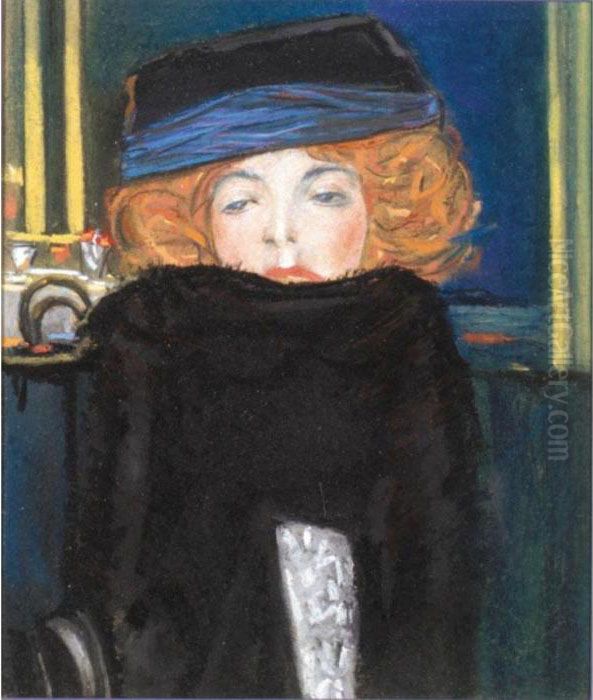 Portrait Of A Lady With A Scarf Oil Painting by Pierre Amede Marcel-Beronneau