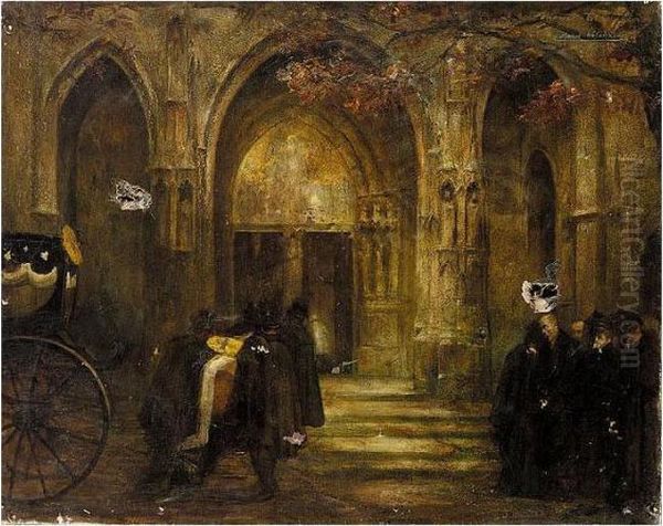 Funeral In Paris Oil Painting by Pierre Amede Marcel-Beronneau