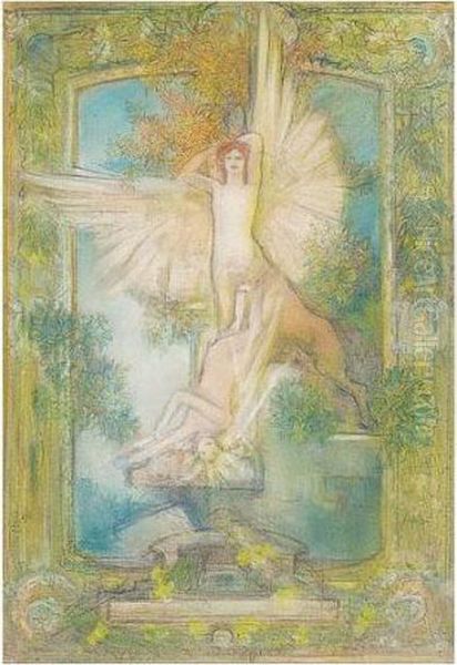 Design Avec Centaure Et Fille Oil Painting by Pierre Amede Marcel-Beronneau