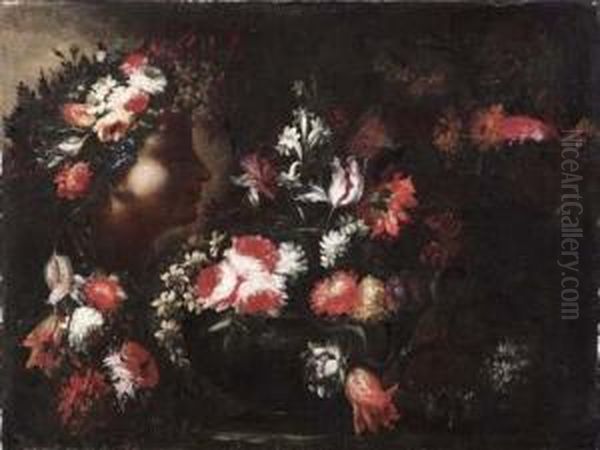 Natura Morta Con Vaso Di Fiori E Scultura Dal Volto Femminile Oil Painting by Elisabetta Marchioni