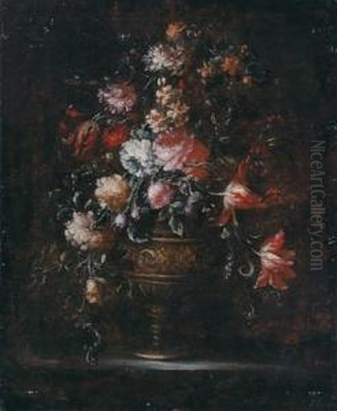 Arrangiamento Di Fiori In Un Vaso Metallico Oil Painting by Elisabetta Marchioni