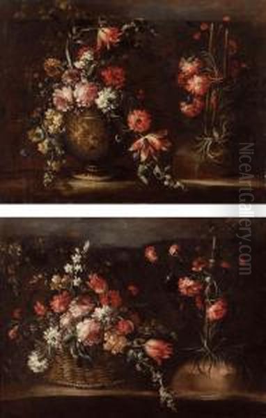 Natura Morta Di Fiori Entro Un Cesto Oil Painting by Elisabetta Marchioni