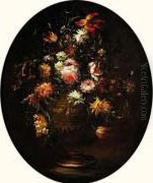 Nature Morte Au Vase De Fleurs Sur Un Entablement Oil Painting by Elisabetta Marchioni