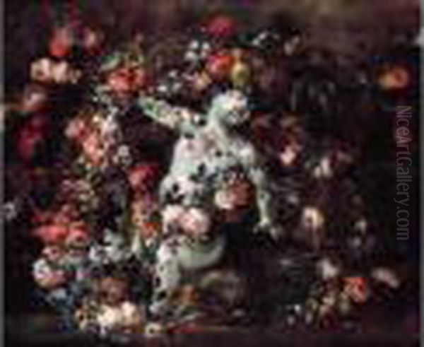 Putto Dans Une Guirlande De Fleurs. Oil Painting by Elisabetta Marchioni