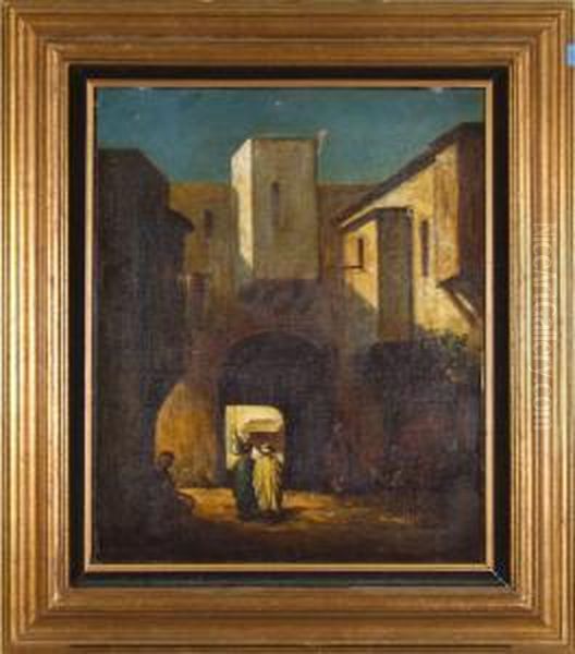 Arab Men In Bazaar Oil Painting by Prosper-Georges-Antoine Marilhat