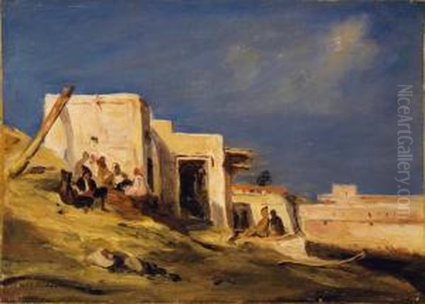 Conversation Pres De La Casbah Oil Painting by Prosper-Georges-Antoine Marilhat