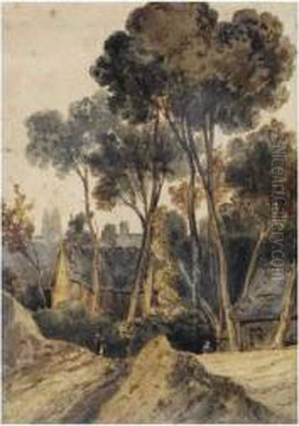 Paysage A La Chaumiere Oil Painting by Prosper-Georges-Antoine Marilhat