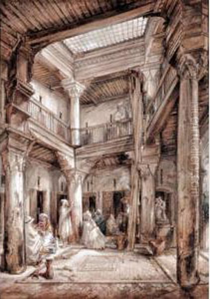 Cafe Scene, Tanger Oil Painting by Prosper-Georges-Antoine Marilhat