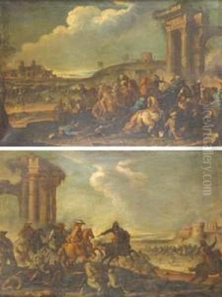 Scene Di
Battaglie Con Sfondi Di Rovine E Castelli Oil Painting by Antonio Maria Marini