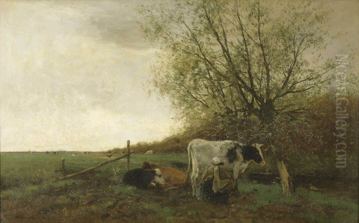 Milking Time Oil Painting by Willem Maris